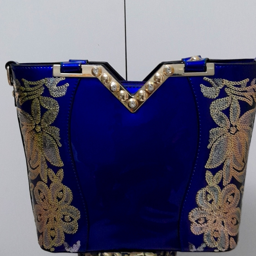 New Women's Blue and Golden Fashioned Luxury Shoulder Bag